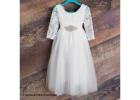 Long Sleeve Floor Length Flower Girl Dress, White Tulle Wedding Gown for Girls