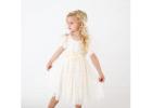Ivory Cream Boho Flower Girl Dress, Rustic Vintage Style Wedding Dress for Girls